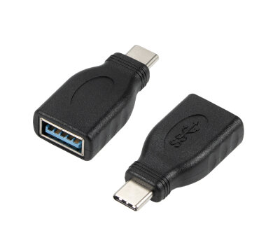 USB C plug to USB A socket, adapter, black