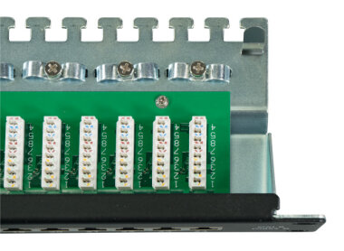 19 inch patch panel 24 x RJ45 CAT.6, STP, 5Gbit, 1U, RAL9005, black