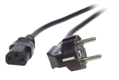 Mains cable earth contact 90° - C13 180°, black,...