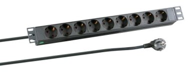 19 inch 1U socket strip 9 x CEE 7/3 without switch, in ALU profile, black