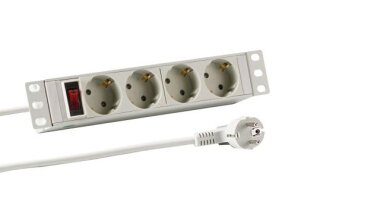 10 inch 1U socket strip 4 x CEE 7/3 with switch, in ALU profile, grey