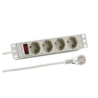 10 inch 1U socket strip 4 x CEE 7/3 with switch, in ALU profile, grey