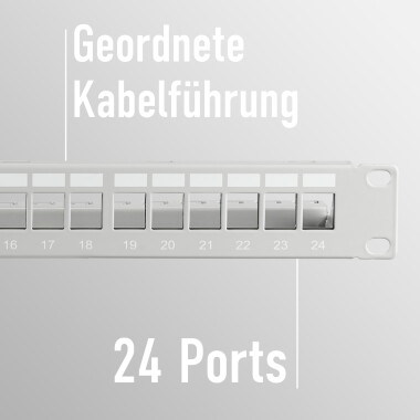Distribution Panel 19 inch 1U 24-Port grey without Keystones