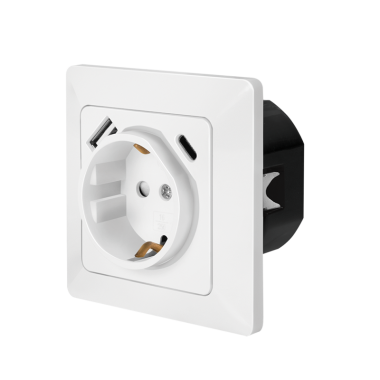 Wall outlet, 1x CEE 7/3, 1x USB-A, 1x USB-C PD