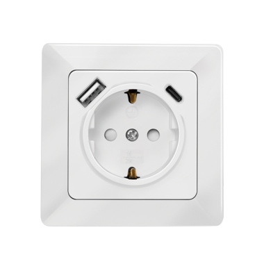Wall outlet, 1x CEE 7/3, 1x USB-A, 1x USB-C PD