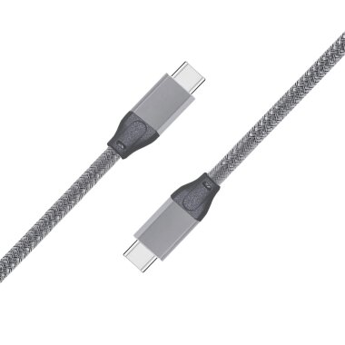 USB-C 3.2 Gen.2x2 Anschlusskabel, 20Gbit, 20V/5A, 100W, St/St, graues Geflecht Länge: 5M